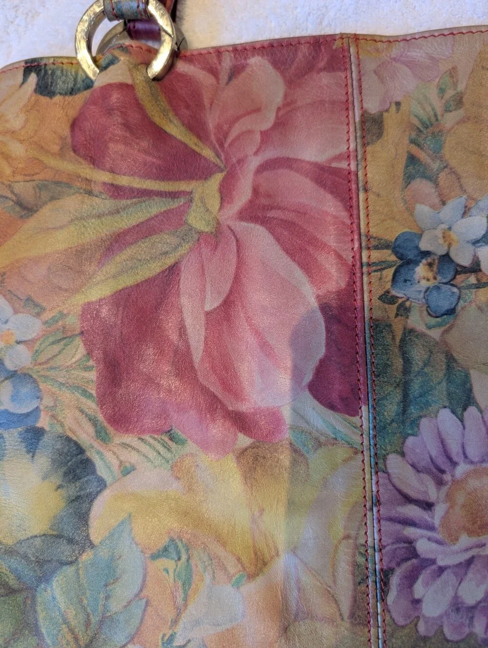Vintage Cecconi Piero Italian Leather Floral Botanical Tote Bag Cottagecore